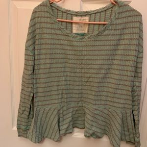 Free people mint green and gray striped waffle knit shirt